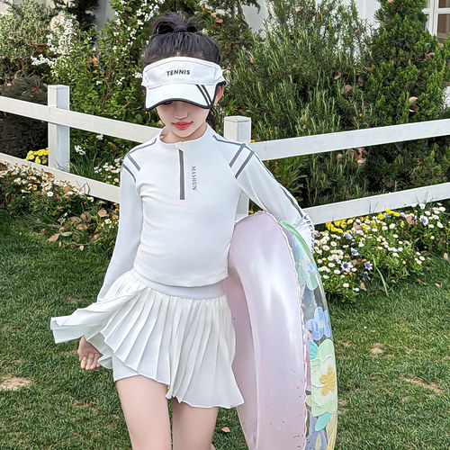 女童泳衣夏季2026新款儿童高颜值分体泳装女孩大童长袖防晒游泳衣