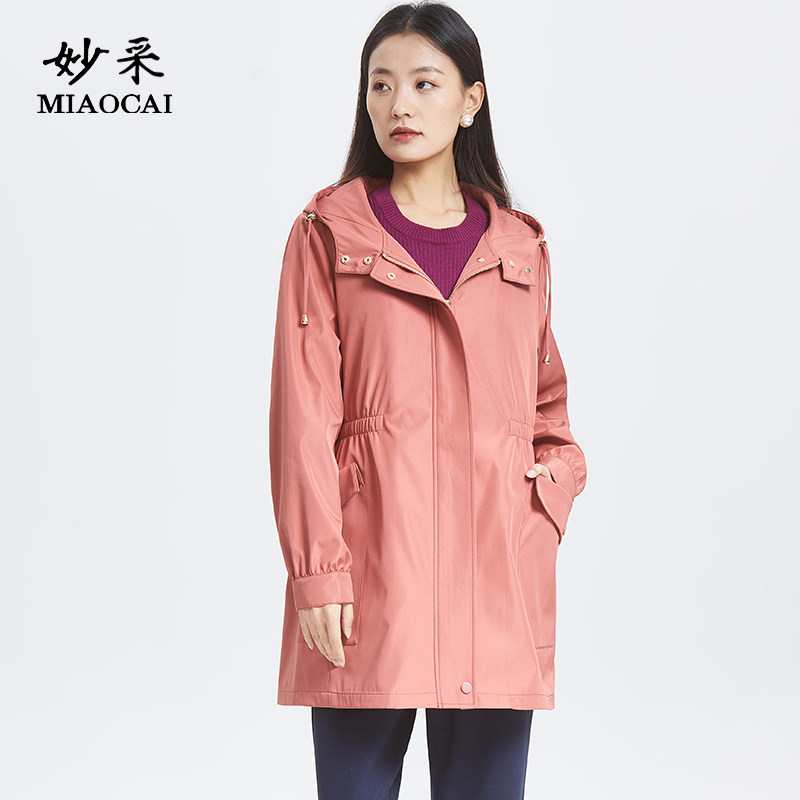 妙采旗舰店妈妈夹棉外套女风衣中老年新款时尚洋气中长款连帽上衣