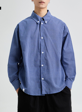 it：5cm/FIVECM男士复古格子长袖衬衫男款2025秋季高级感宽松衬衫