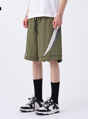 it :5cm/FIVECM绿色松紧腰速干休闲五分裤男士2025夏宽松阔腿短裤
