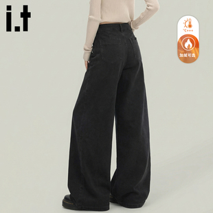 it :5cm/FIVECM美式简约黑色低腰阔腿牛仔裤新款宽松显瘦直筒裤子