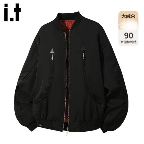 it5cm黑色飞行服羽绒服