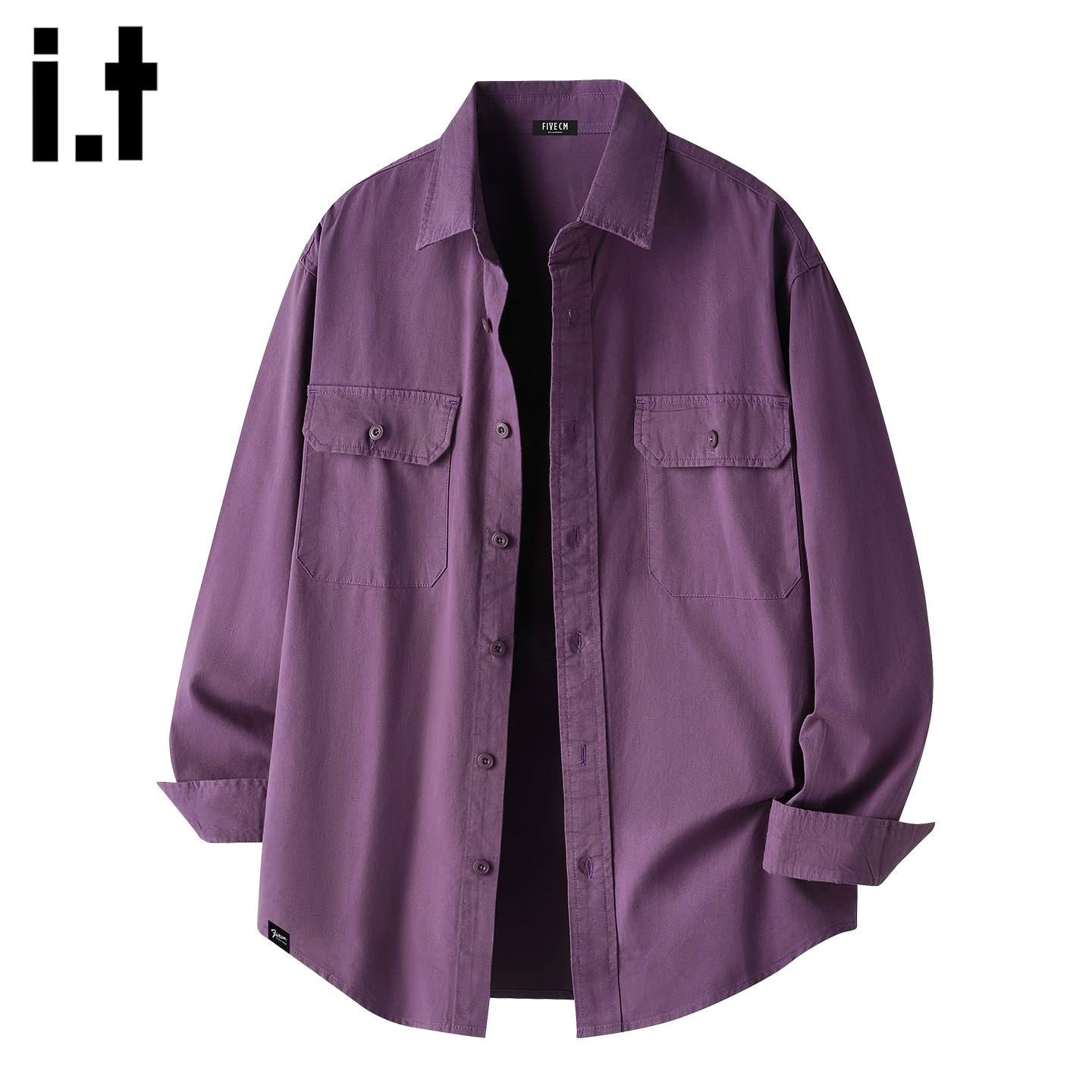 it :5cm/FIVECM紫色翻领长袖工装衬衫男款2025春秋季宽松休闲衬衣