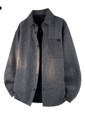 it :5cm/FIVECM灰色雪尼尔翻领衬衫男士2025秋冬加厚宽松衬衣上衣