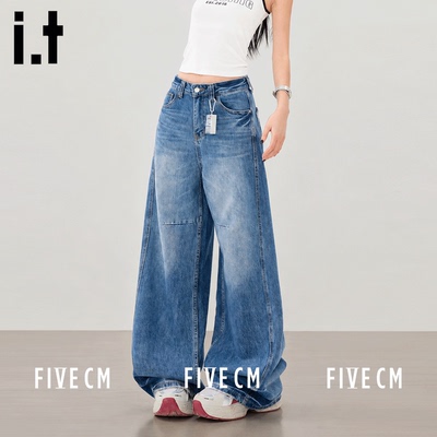 itFIVECM美式蓝色阔腿牛仔裤女