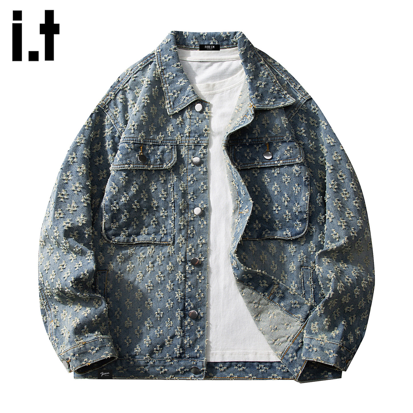 it :5cm/FIVECM美式高街牛仔翻领夹克男士秋冬季新款宽松工装外套