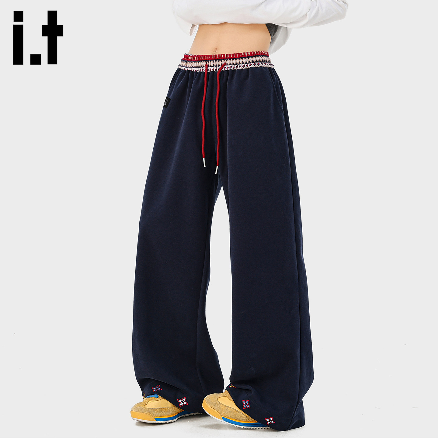 it :5cm/FIVECM刺绣拼接卫裤男潮春季美式痞帅宽松垂感显瘦阔腿裤,男装,休闲裤,淘宝优惠券,粉丝福利购,淘宝优惠卷