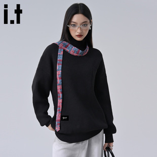 it :5cm/FIVECM黑色长袖宽松打底男士毛衣2025秋冬慵懒半高领上衣