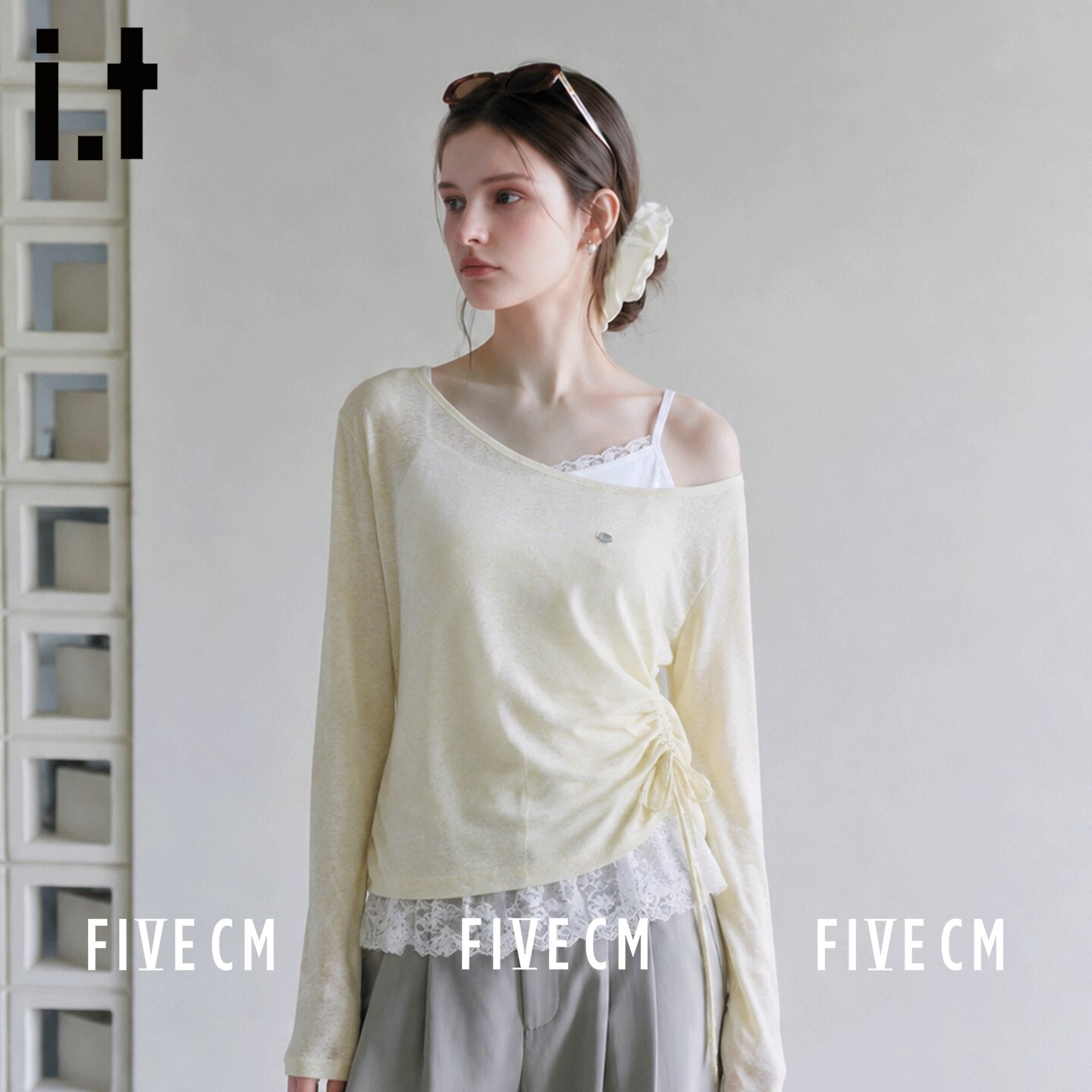itFIVECM斜肩两件套长袖T恤女