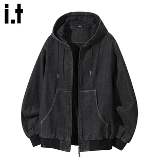 it :5cm/FIVECM时尚设计感连帽牛仔外套男2025秋冬季休闲运动夹克