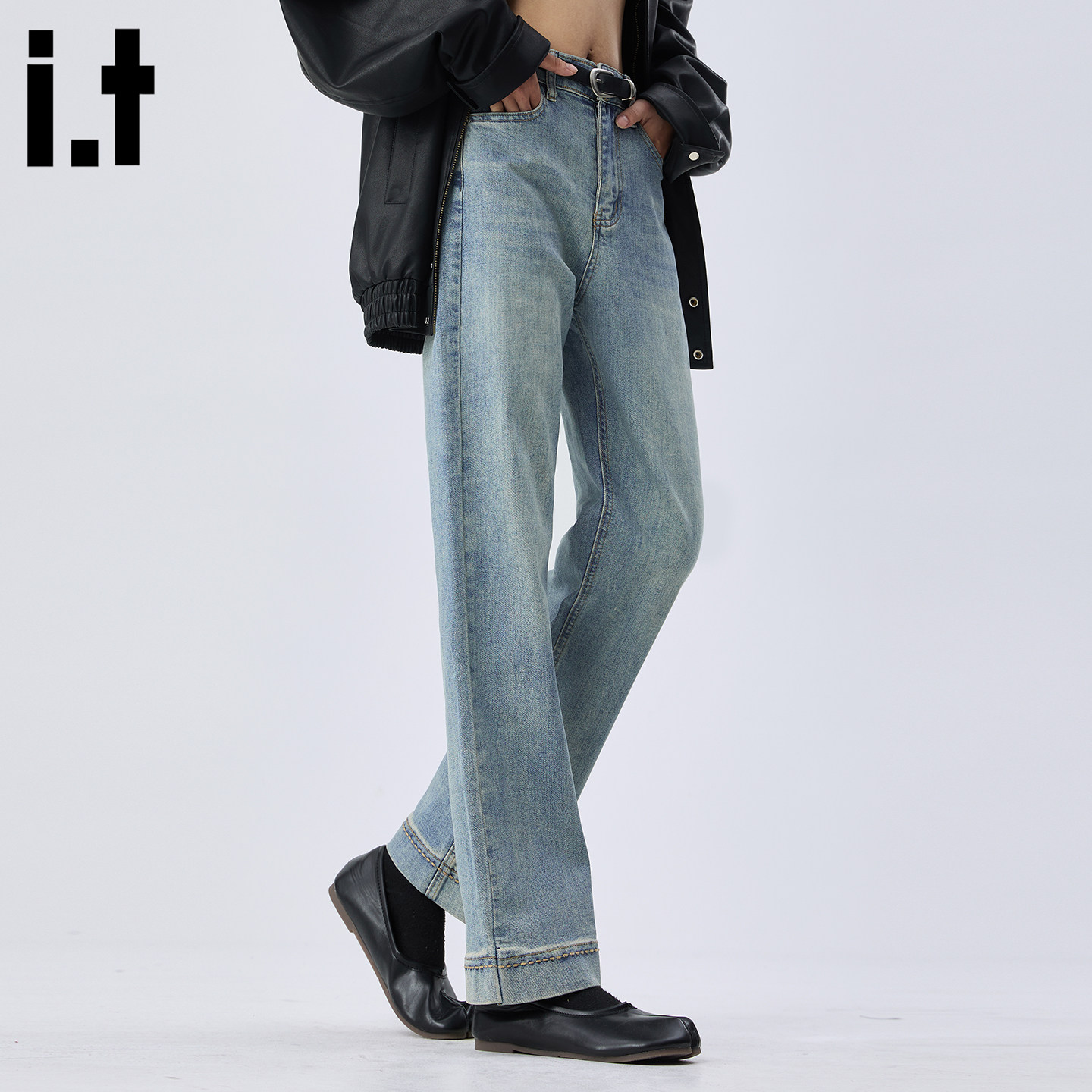 it :5cm/FIVECM复古微喇叭裤牛仔裤女春季直筒宽松百搭阔腿休闲裤