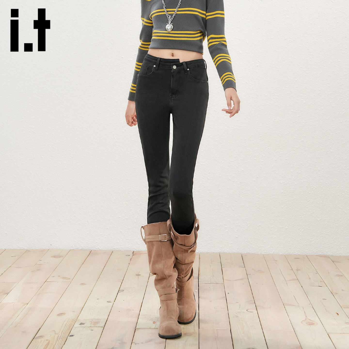 it :5cm/FIVECM黑色高腰小脚牛仔裤女2026新款修身弹力紧身铅笔裤