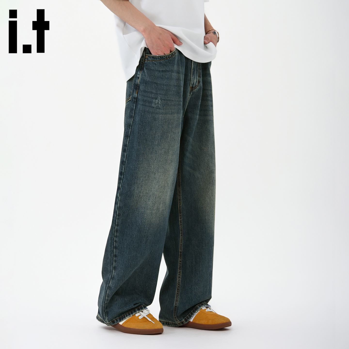 IT'S5cm蓝色水洗高级感弯刀裤