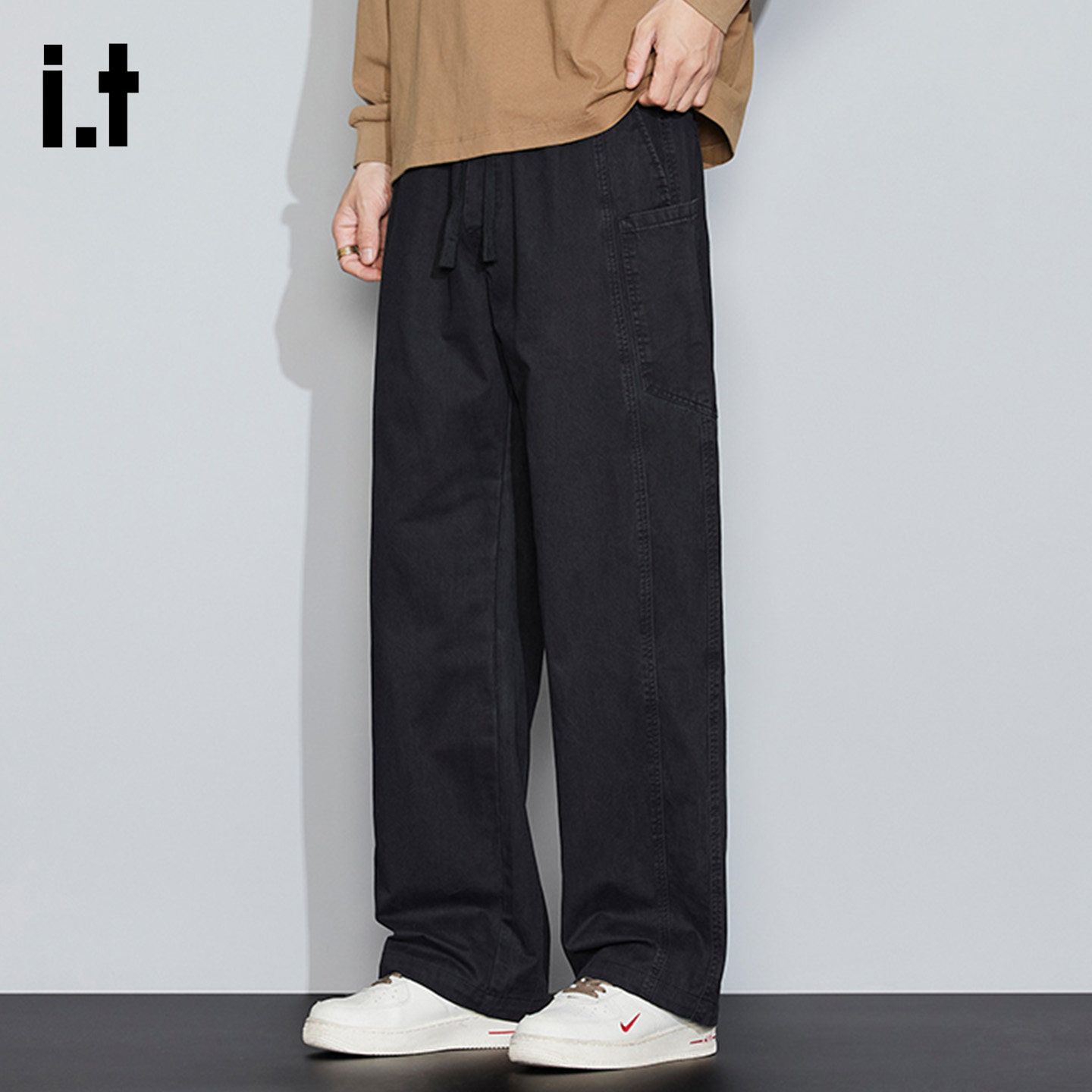 it :5cm/FIVECM时尚黑色宽松工装裤男款2025新款秋冬季休闲直筒裤