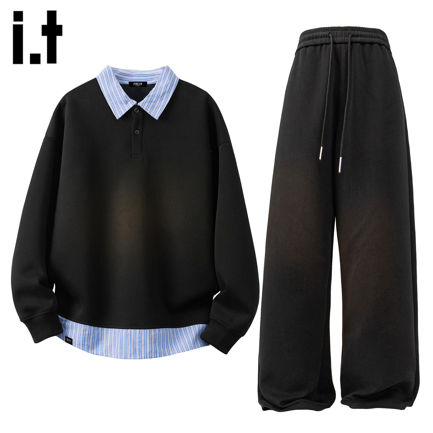 it :5cm/FIVECM黑色套装一整套男款2025新款秋冬季卫衣长裤两件套