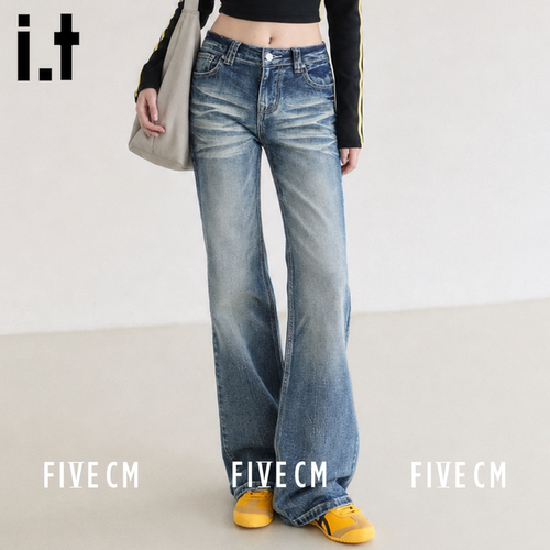 itFIVECM猫须复古微喇牛仔裤女