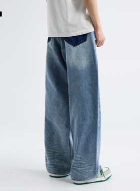 it :5cm/FIVECM美式复古水洗蓝色阔腿牛仔裤男女2025秋季宽松长裤
