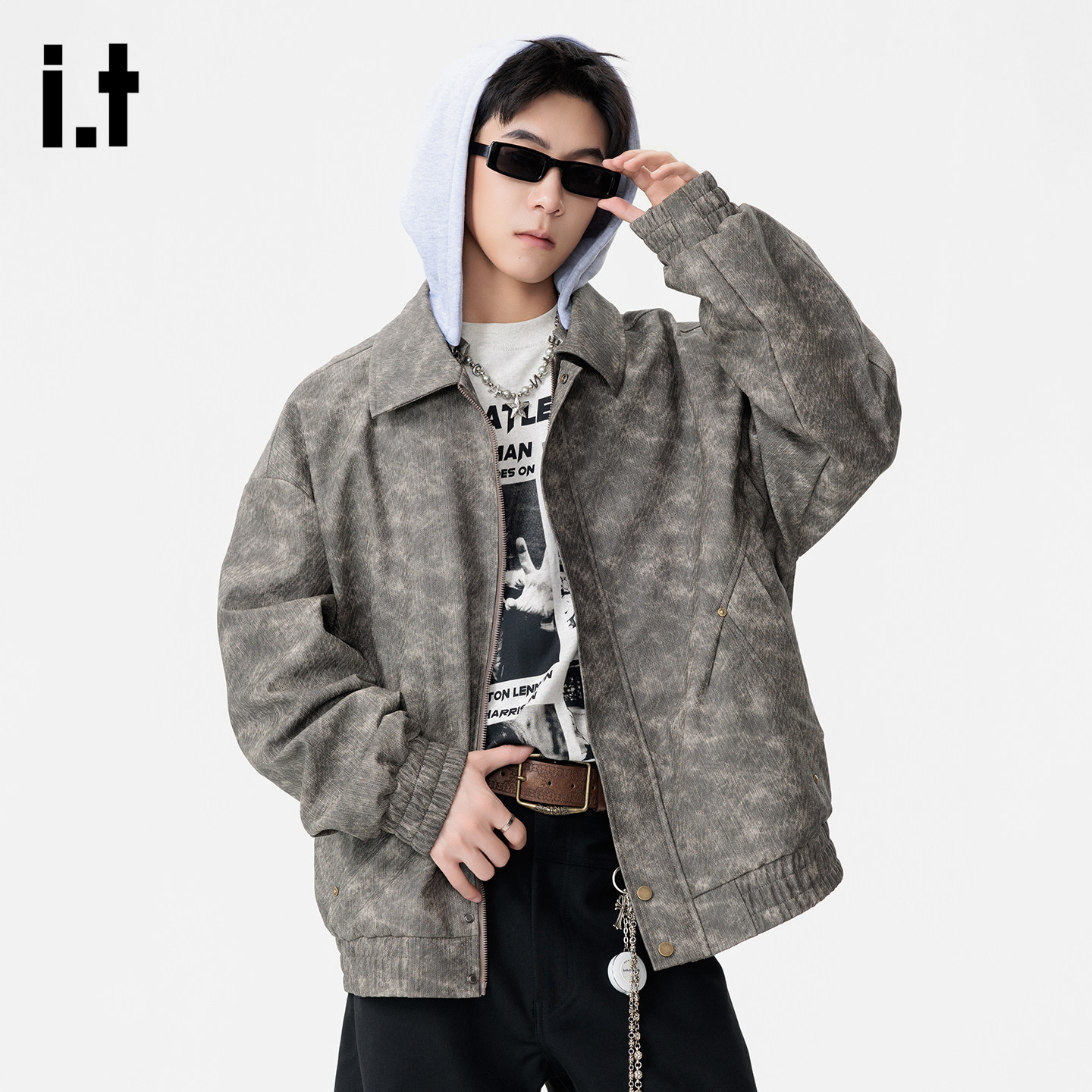 it :5cm/FIVECM美式复古PU夹克男时尚青少年百搭流行穿搭外套上衣