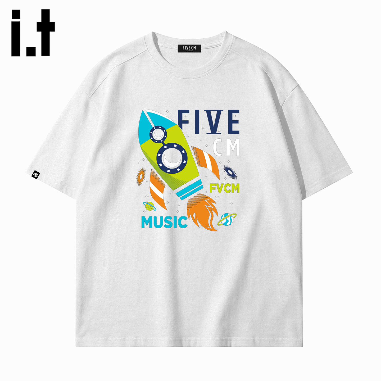 it :5cm/FIVECM白色男士印花短袖T恤春季轻薄宽松休闲百搭体恤衫