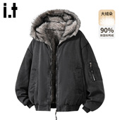 毛毛白鸭绒外套 2025冬季 5cm FIVECM座山雕加绒连帽羽绒服男款