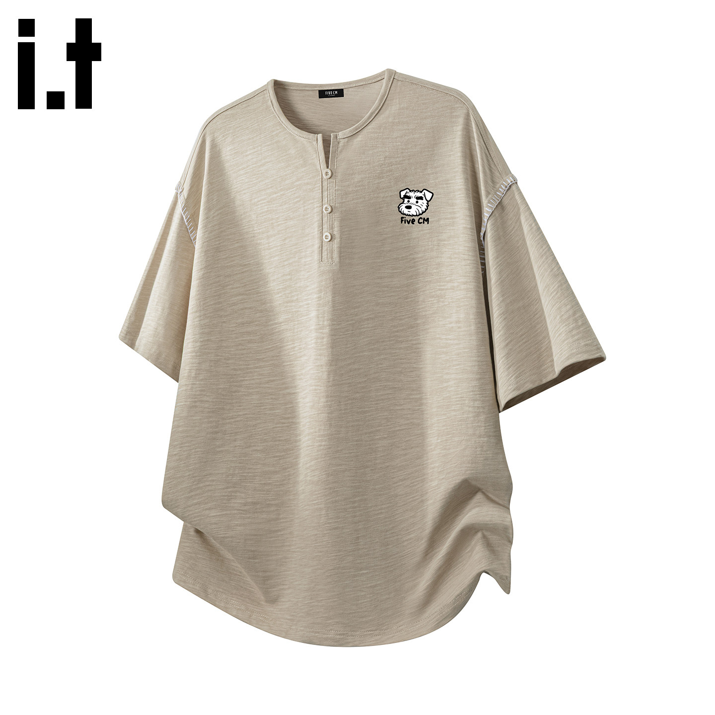it:5cm/FIVECM美式复古亨利领短袖t恤男款夏季薄款纯棉透气上衣B
