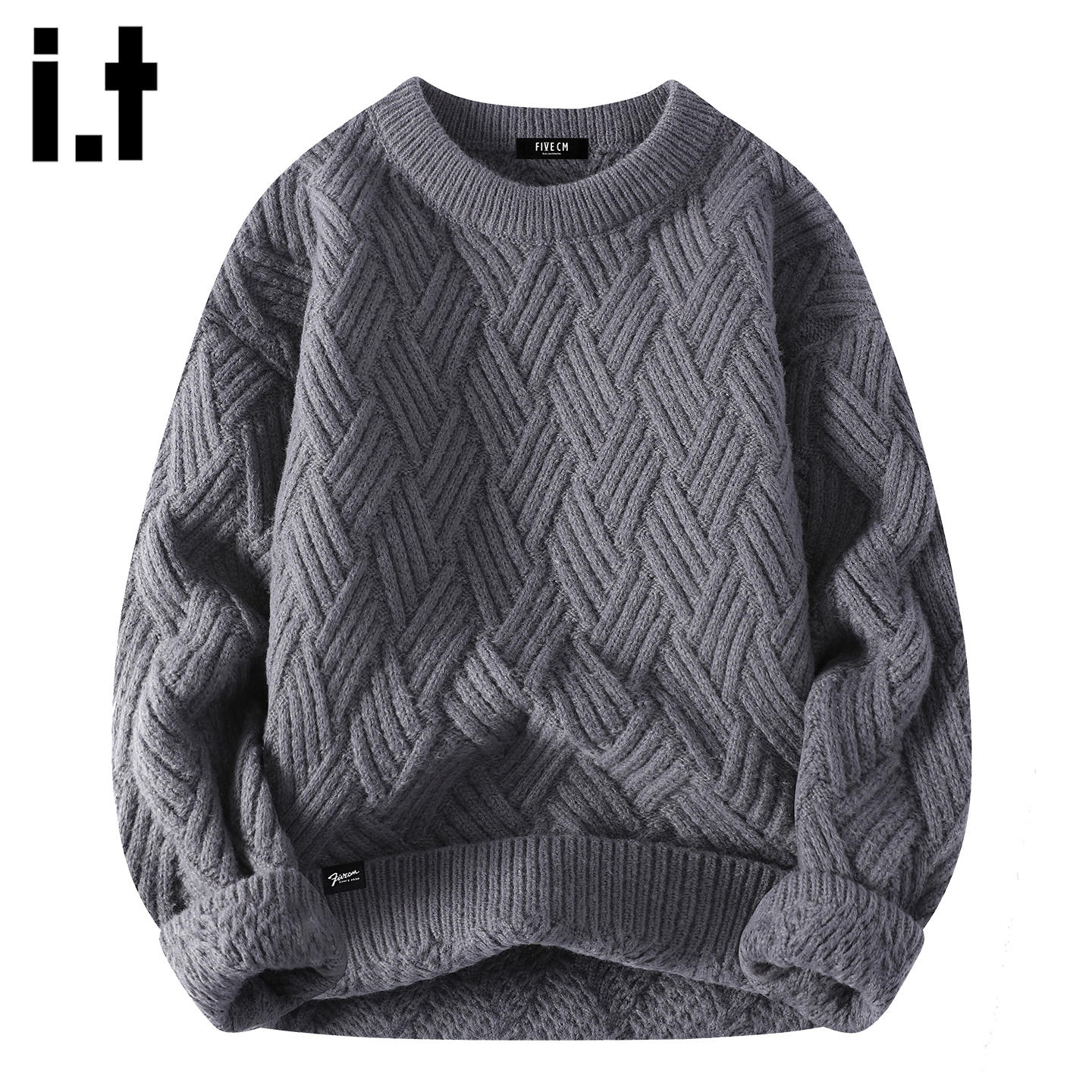 时尚灰色宽松针织外套男士