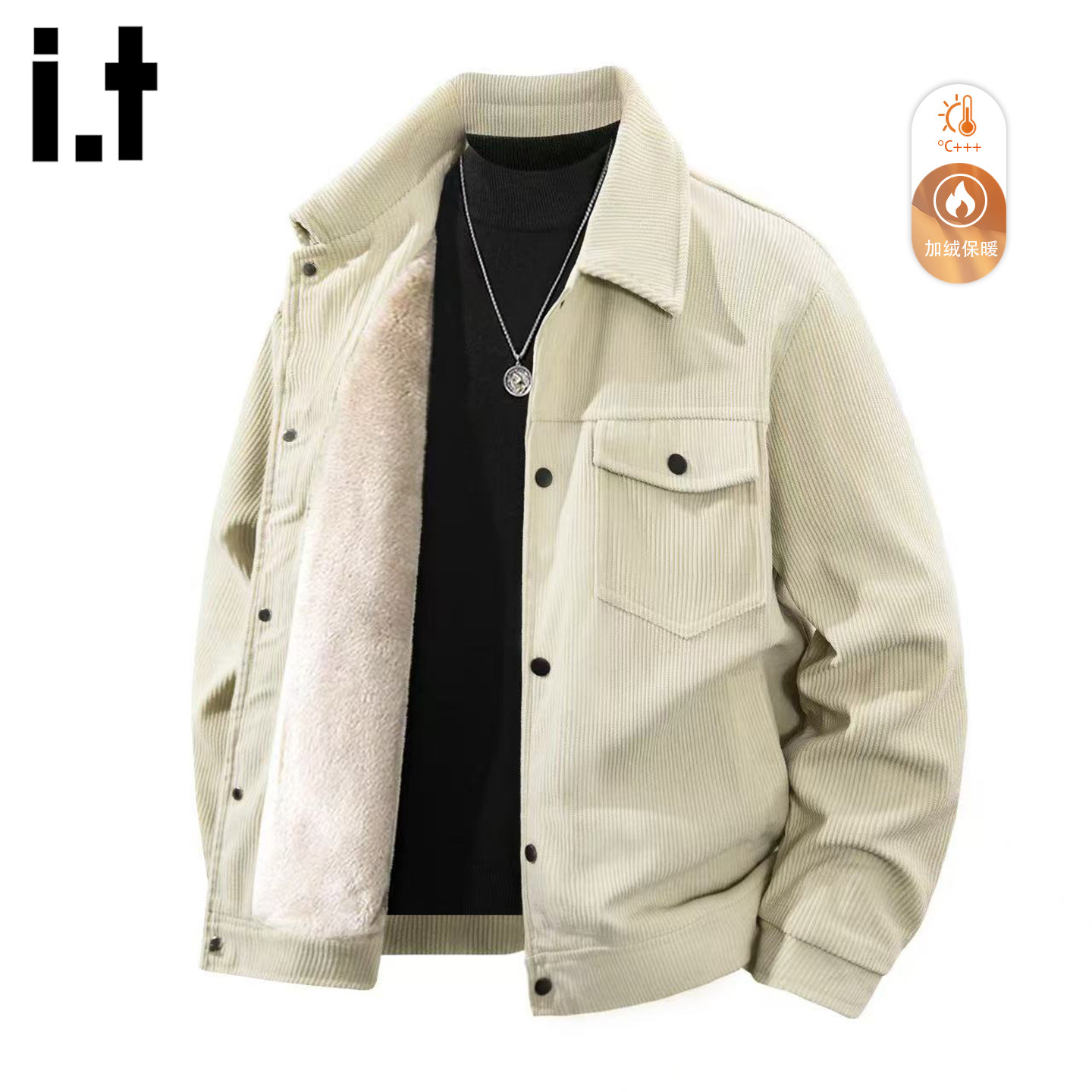 it :5cm/FIVECM时尚翻领灯芯绒加绒加厚夹克棉衣男款2025冬季外套