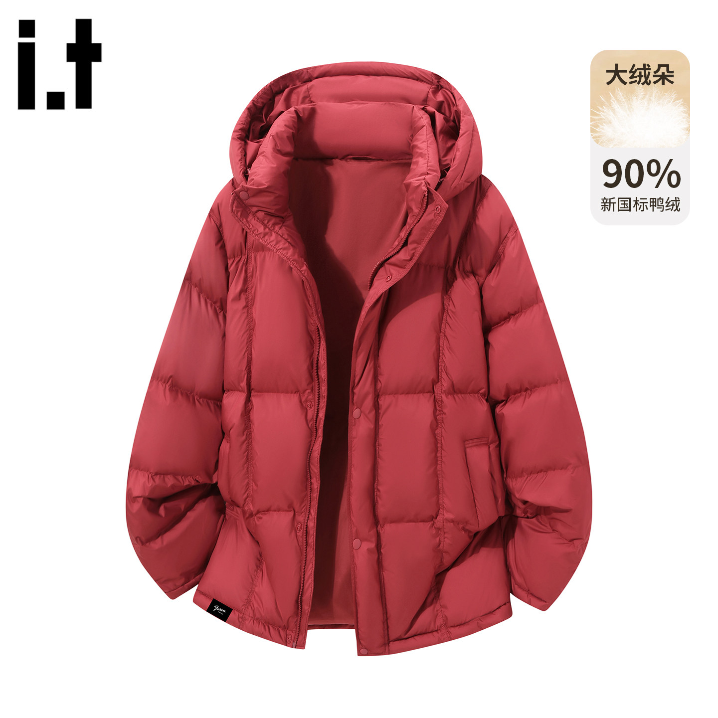 it红色连帽羽绒服男女冬季加厚