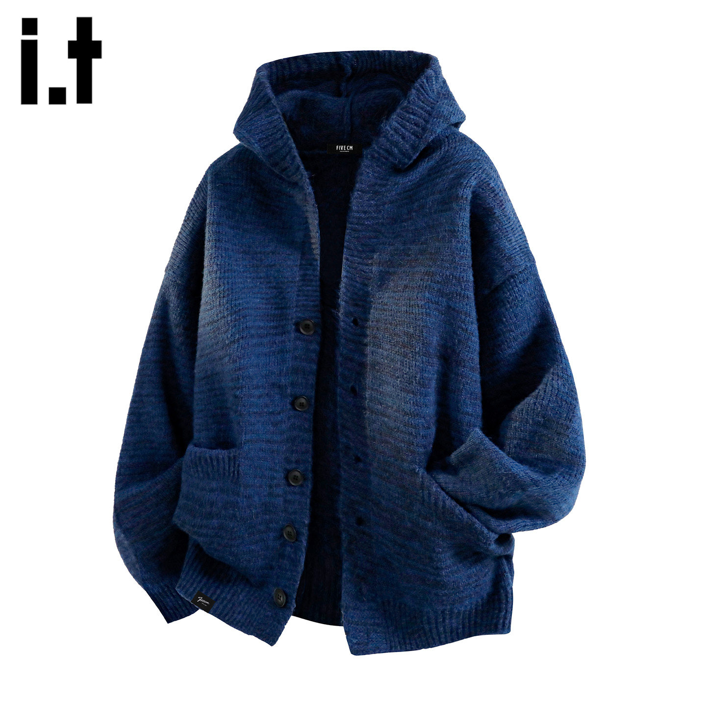 it :5cm/FIVECM日系慵懒风连帽针织开衫毛衣男宽松休闲保暖外套