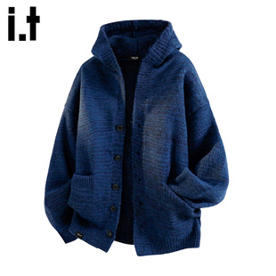 it :5cm/FIVECM日系慵懒风连帽针织开衫毛衣男宽松休闲保暖外套