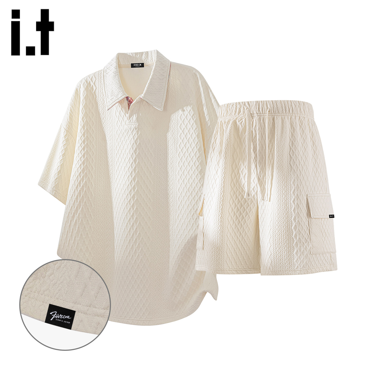 it :5cm/FIVECM华夫格polo衫短袖男夏季宽松t恤重磅宽松休闲套装