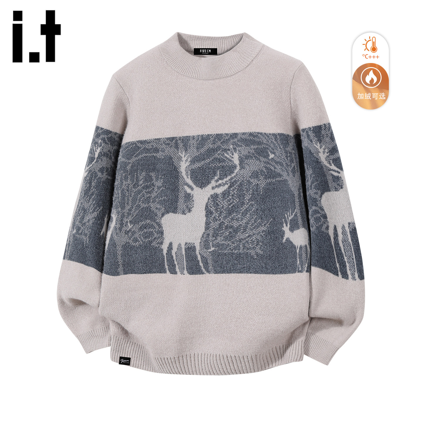 it :5cm/FIVECM潮牌休闲圆领毛衣男2025秋冬季内搭套头针织衫宽松
