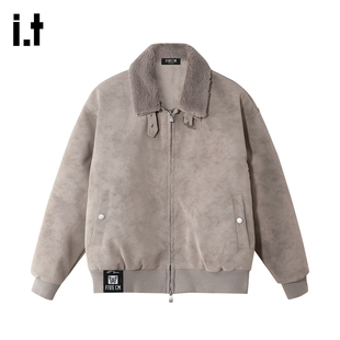 it :5cm/FIVECM高级感毛毛领麂皮夹克外套男士2025秋冬款保暖外衣
