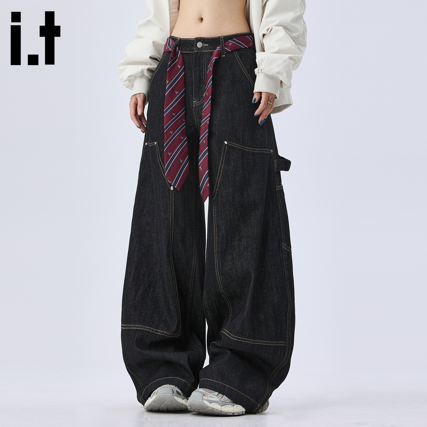 it :5cm/FIVECM美式复古牛仔裤男女设计感痞帅宽松休闲直筒阔腿裤