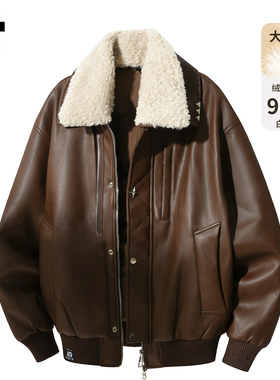 it :5cm/FIVECM复古羊羔毛领pu皮羽绒服男款冬季90白鸭绒保暖外套