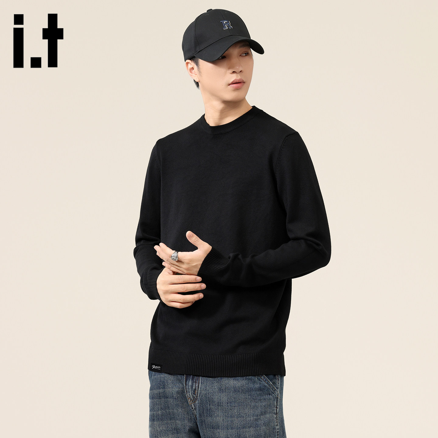 it :5cm/FIVECM黑色薄款圆领男士长袖毛衣2026春季男款针织衫上衣