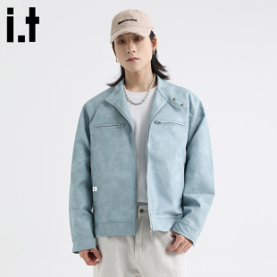 it :5cm/FIVECM绿色防风pu皮皮衣夹克外套男士2025秋季机车服上衣