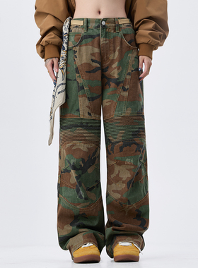 it :5cm/FIVECM复古迷彩阔腿牛仔裤男士2025新款秋季工装裤子长裤