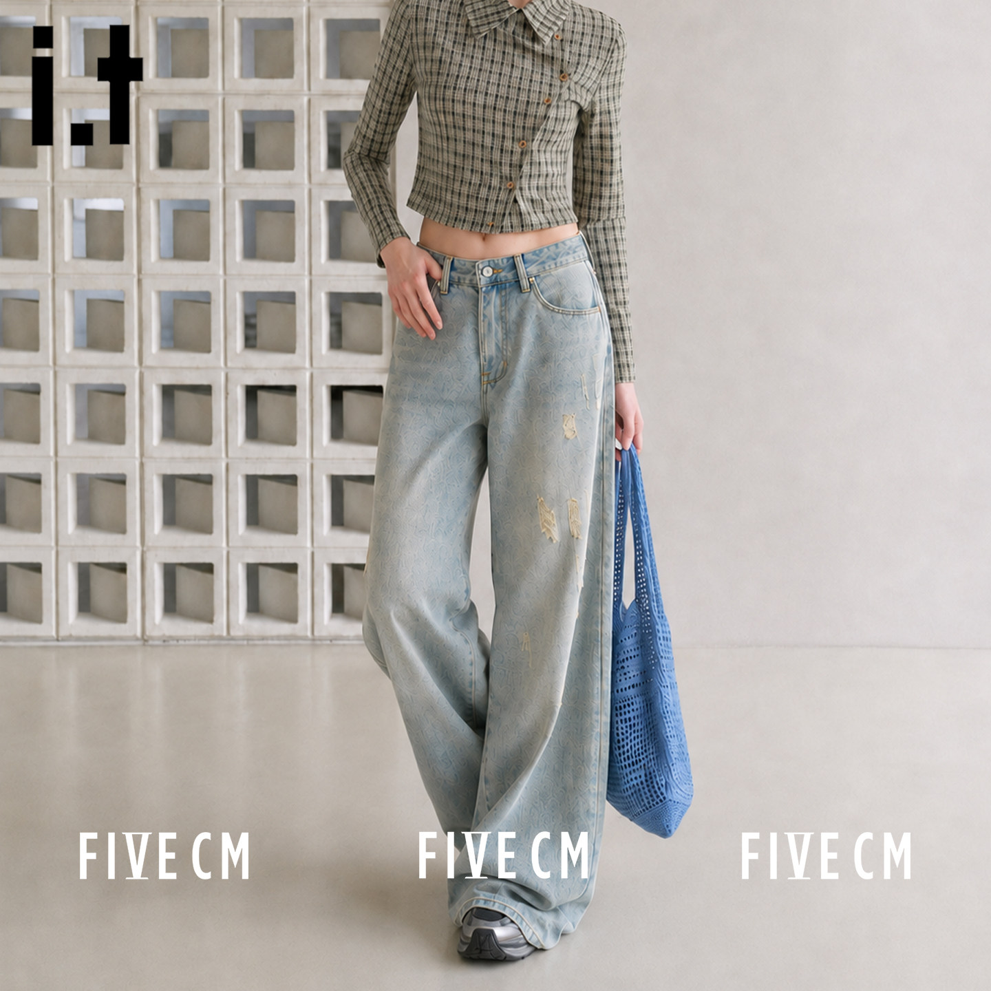 itFIVECM高腰工装阔腿裤秋季女