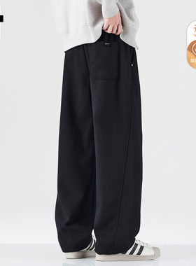 it :5cm/FIVECM黑色加绒加厚运动卫裤男款2025秋冬加厚宽松直筒裤