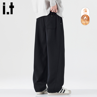 2025秋冬加厚宽松直筒裤 男款 FIVECM黑色加绒加厚运动卫裤 5cm