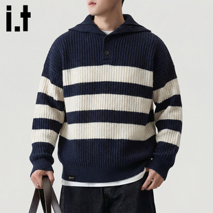 it :5cm/FIVECM宽松针织衫外套复古美式情侣编织麻花立领开衫毛衣