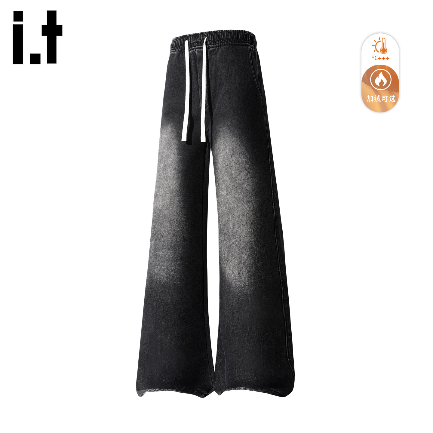 it :5cm/FIVECM春季牛仔裤男款休闲宽松阔腿直筒百搭潮流黑色裤子