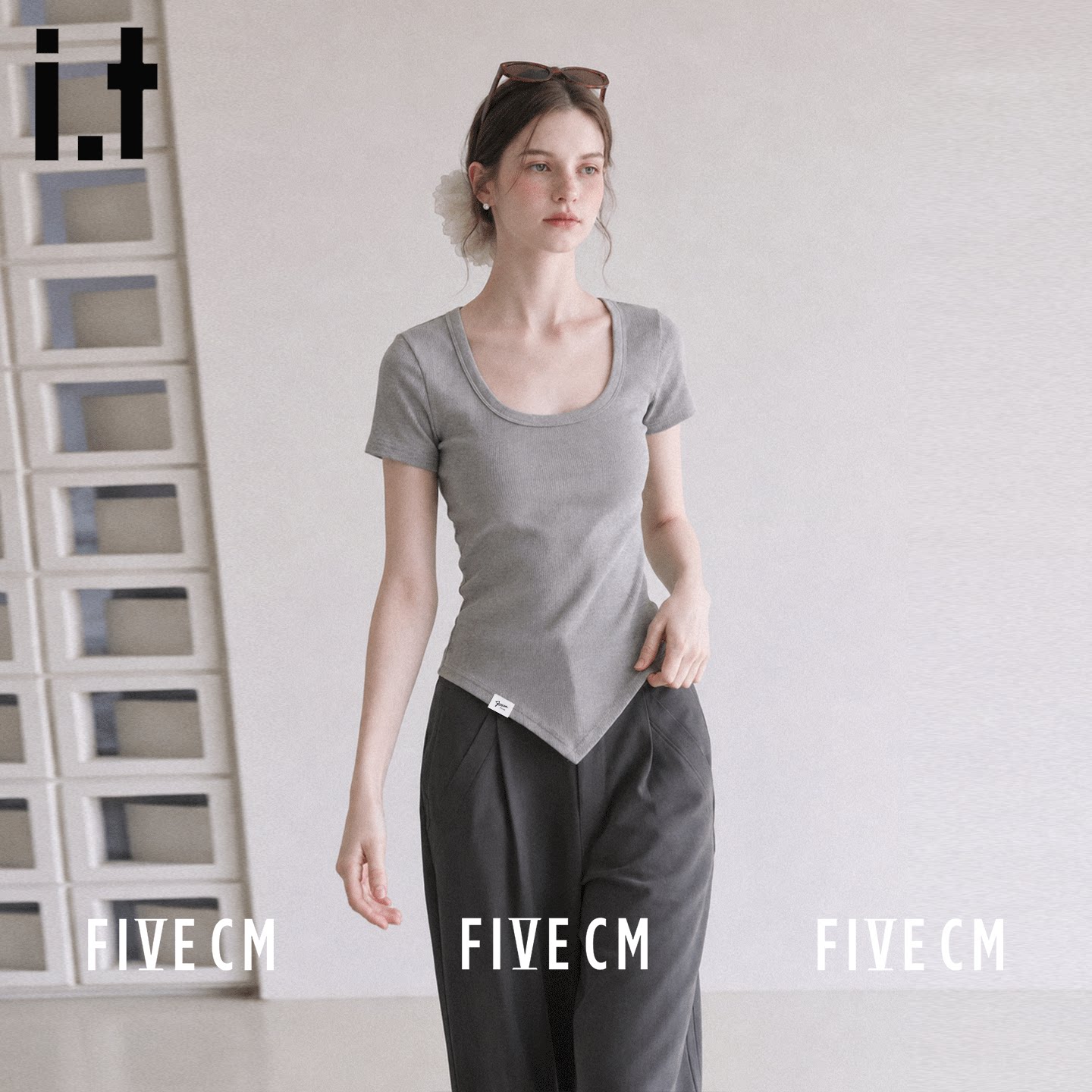 itFIVECM韩系低圆领修身短袖