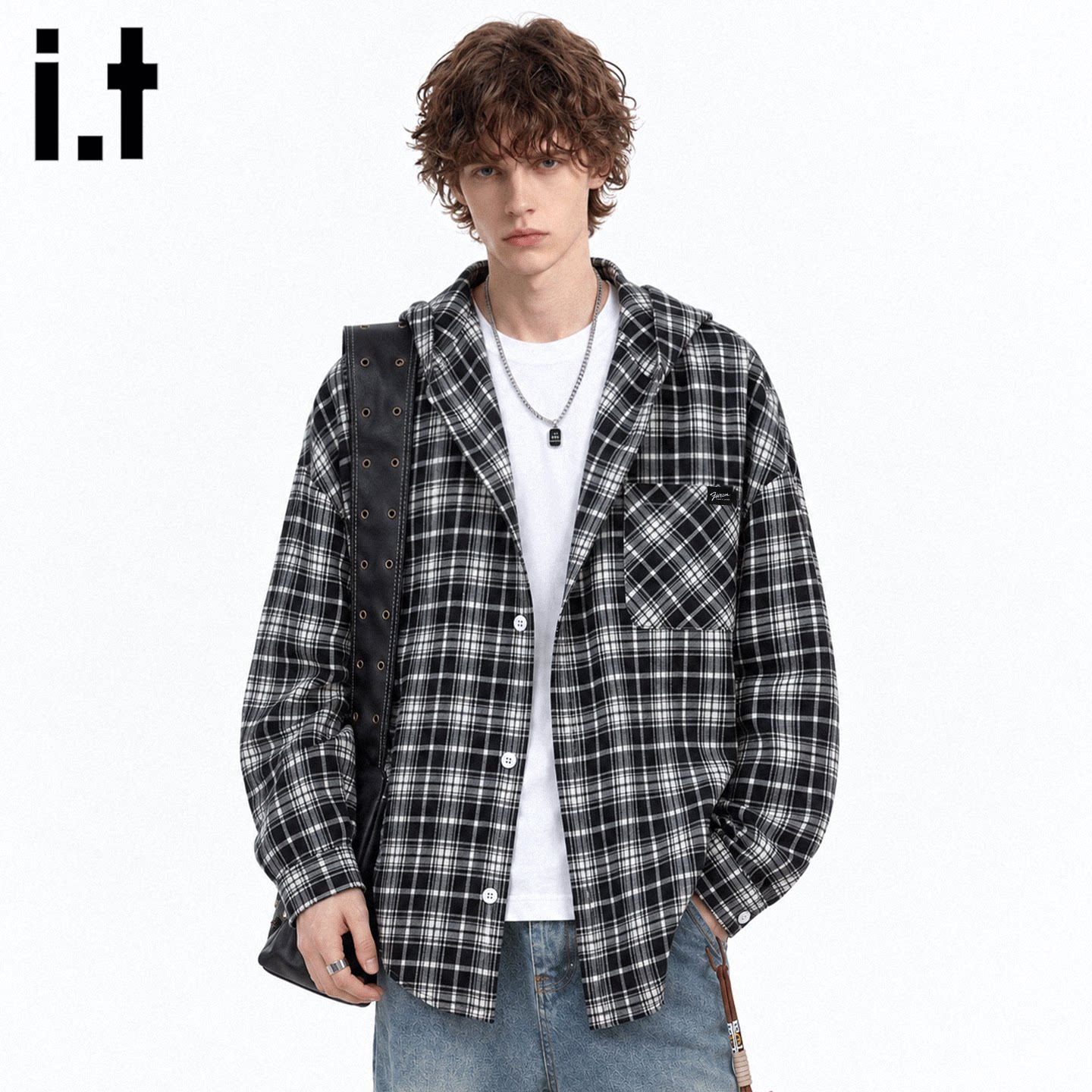 it男士翻领条纹格纹衬衫