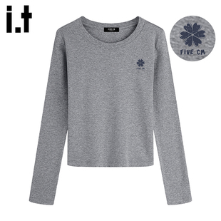 it :5cm/FIVECM韩系修身正肩长袖打底衫女士2026春季百搭纯棉上衣