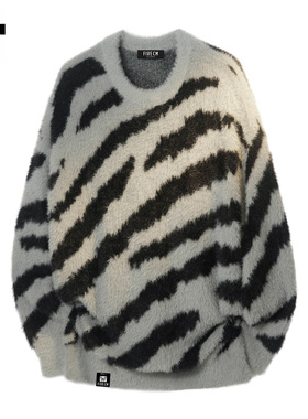 it :5cm/FIVECM不规则撞色斑马条纹水貂毛毛衣男士2025秋冬款上衣