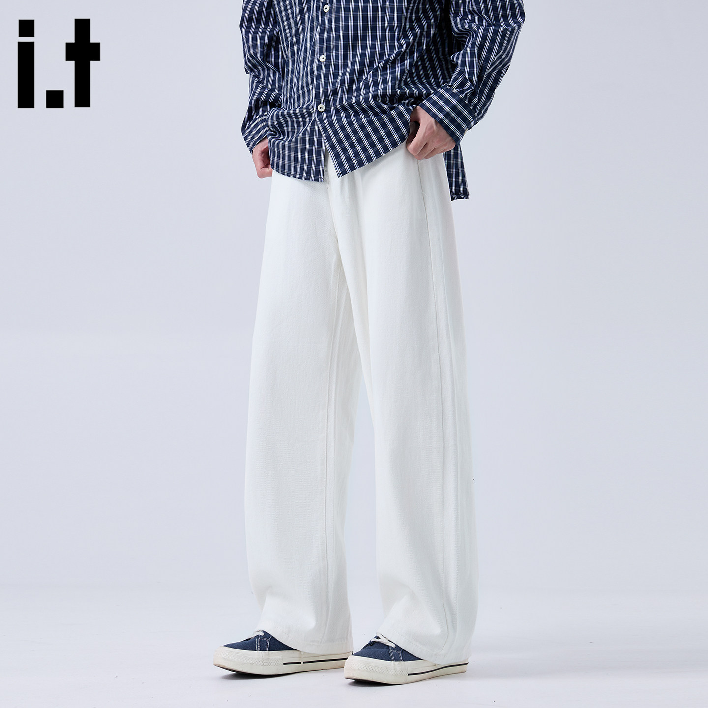 it :5cm/FIVECM青年时尚白色宽松直筒牛仔裤男款2025新款秋季长裤
