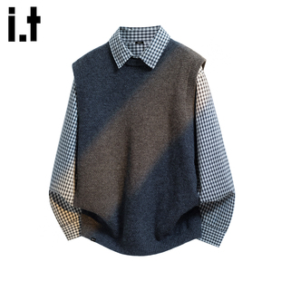 it:5cm/FIVECM学院风V领针织男秋冬无袖毛衣叠穿搭配衬衫坎肩背心