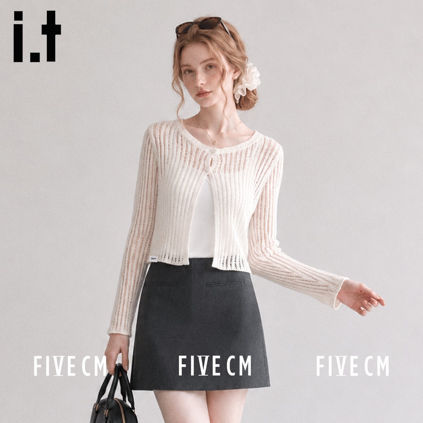 itFIVECM秋季女镂空针织开衫